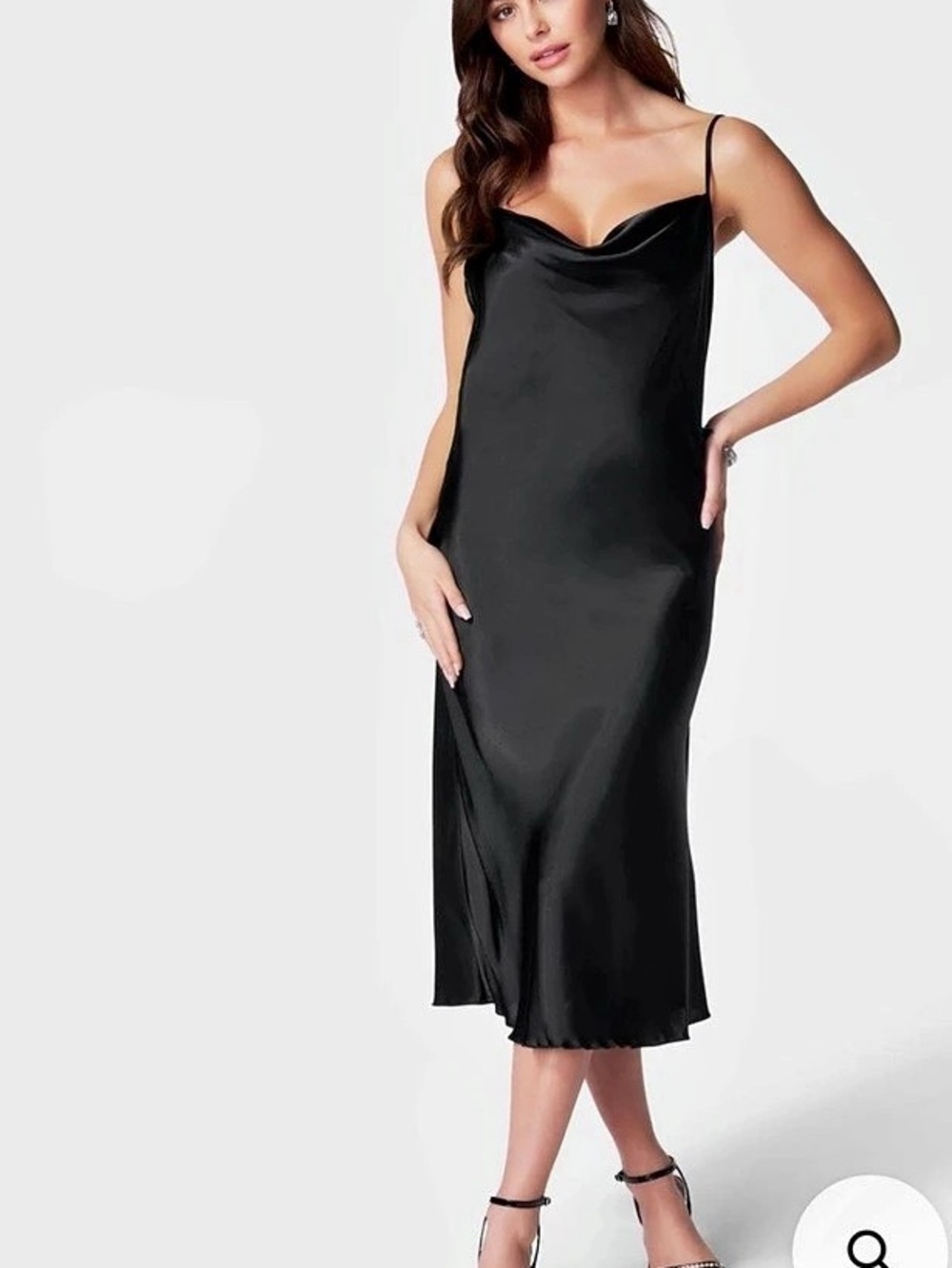 bebe Satin Cowl Neck Slip Midi Dress Black Medium